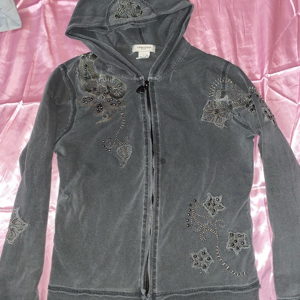 Vertigo Paris Charcoal Embellished Hoodie Jacket